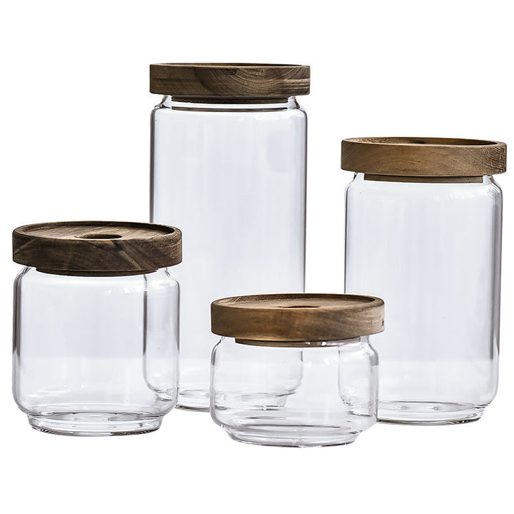 Discover the Elegance of Acacia Glass Storage Can