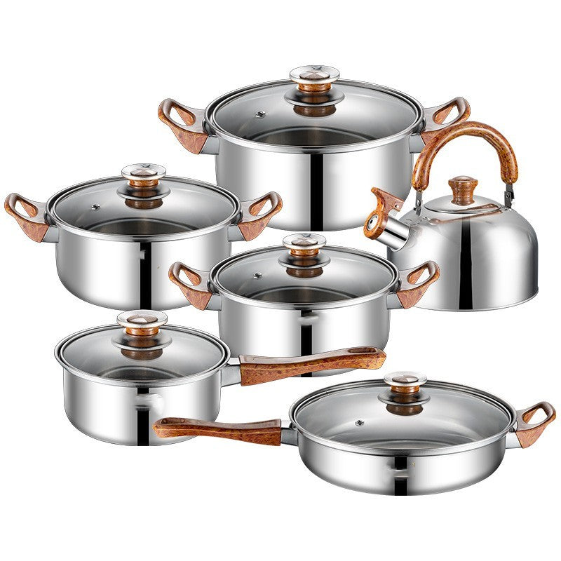 Wood Grain Handle Detachable Kitchen Cooking Pot