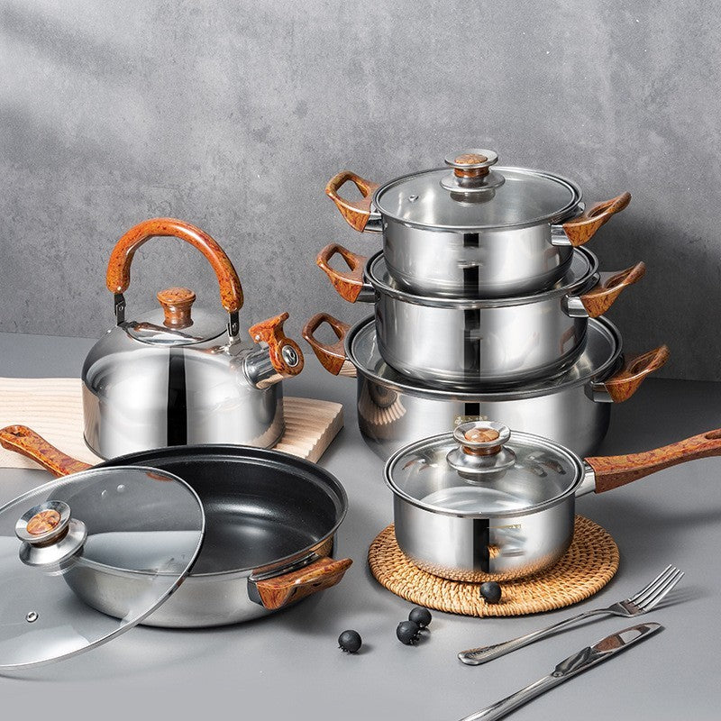 Wood Grain Handle Detachable Kitchen Cooking Pot